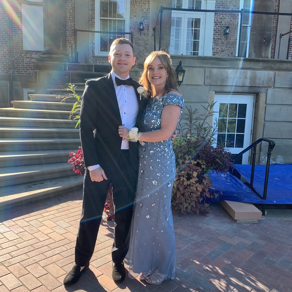 Blue beaded mother of the bride dress